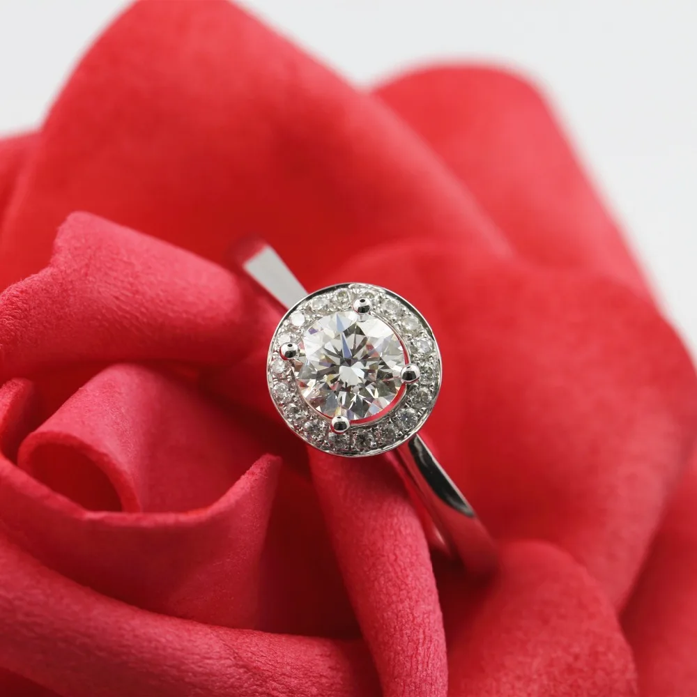 LASAMERO 0.535CT H/SI круглая огранка Halo Кольцо с натуральным бриллиантом для женщин 18 k Белое Золото сертифицированное обручальное кольцо Валентина