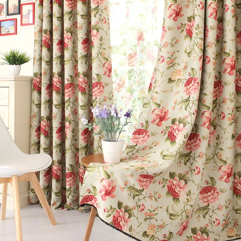 Европейский полузатенение домашний декор деревенские цветочные принты шторы