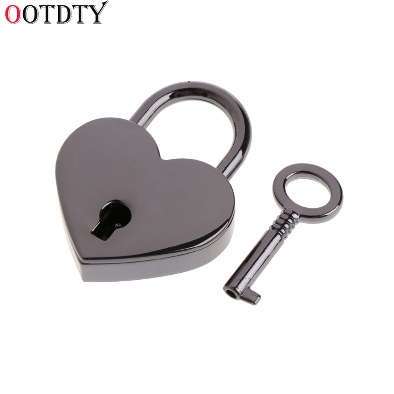 OOTDTY,, модные, в форме сердца, винтажные, в старом античном стиле, мини, архаизмы, навесные замки, замок с ключом - Цвет: Black
