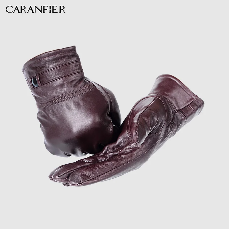 Мужские перчатки из натуральной кожи CARANFIER зимние теплые бархатные овечьей