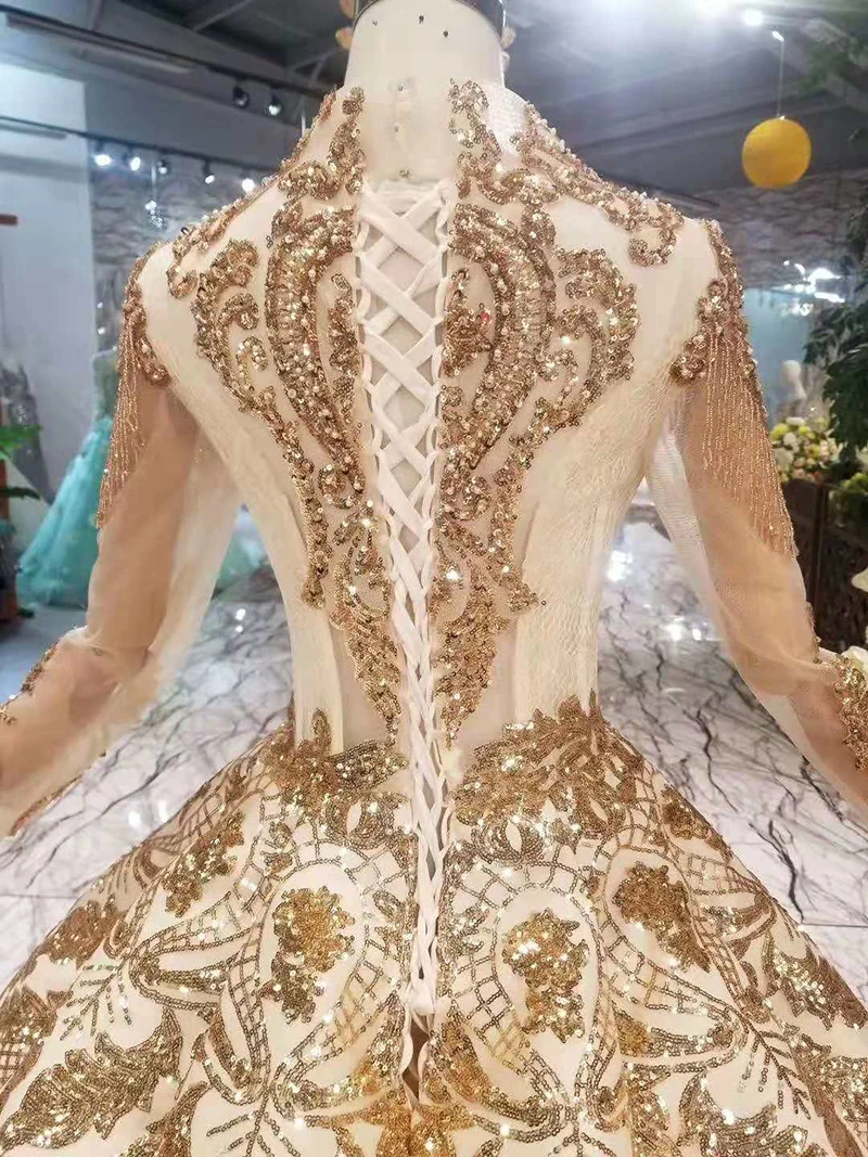 modabelle Arabic Gold Sequins Evening Dresses Vestido De Gala V-neck Luxury Long Sleeve Muslim Evening Dress Vestidos Festa