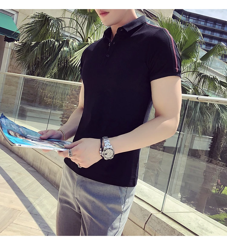 Брендовая мужская рубашка поло, хлопковая, модная, Camisa Polo, летняя, на плече, с лентой, в стиле пэчворк, с коротким рукавом, повседневная, приталенная, поло, Homme