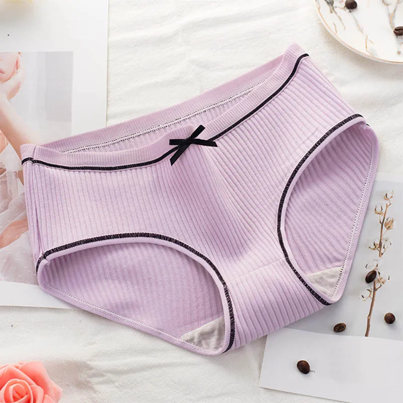 Light purple Дышащее модное сексуальное нижнее белье, женское нижнее белье в полоску с бантом, простые повседневные 1 шт., новые трусики, нижнее белье для женщин - Цвет: Light purple