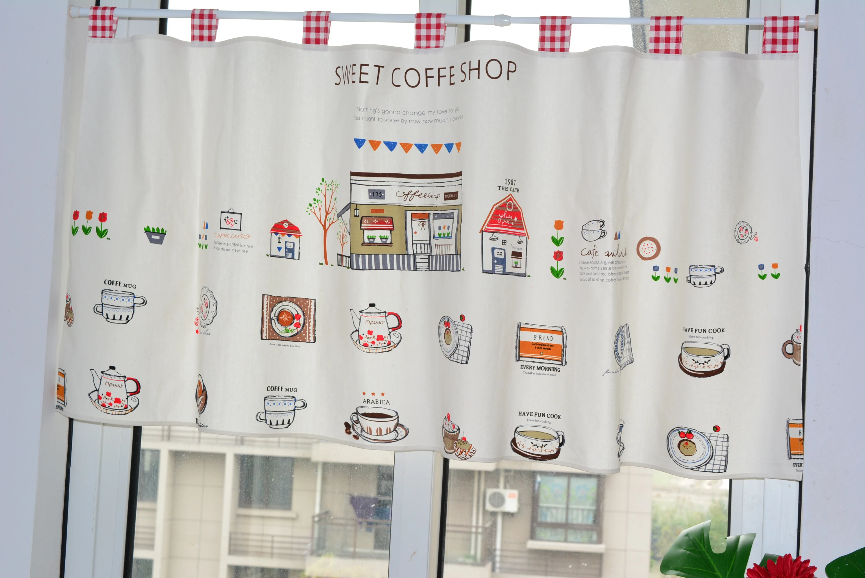 RZCortinas, хлопковая льняная Современная занавеска для кухни, мультяшный рисунок, короткая затемненная занавеска для кофе-бара, домашняя занавеска на заказ