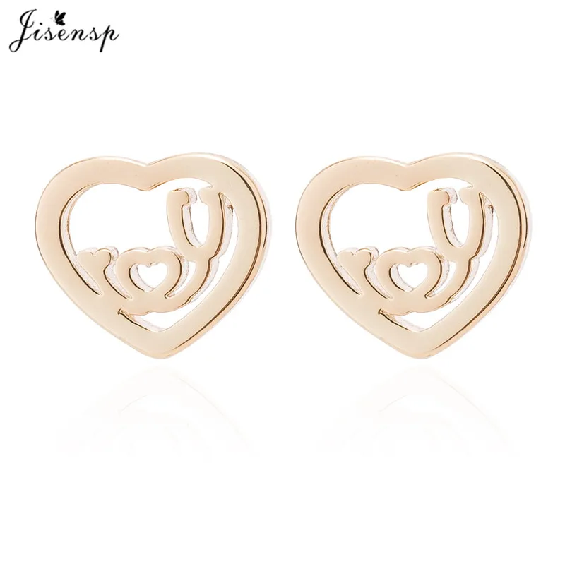 gold earrings Jisensp браслет с кардиограммой из нержавеющей стали, стетоскоп, женские браслеты, браслеты, особые подарки для медсестры, доктора, ювелирные изделия - Окраска металла: gold earrings