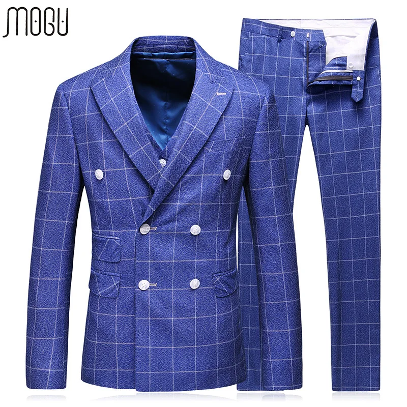 Мужской костюм в клетку MOGU свадебный из трех предметов осень 2017 новая мода