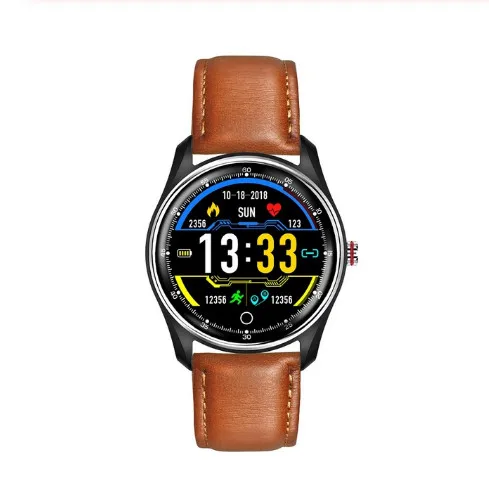 LYKRY MX9 ЭКГ PPG Мужские Женские Смарт-часы кровяное давление монитор сердечного ритма IP68 Смарт-часы водонепроницаемые Смарт-часы Android - Цвет: Brown Leather