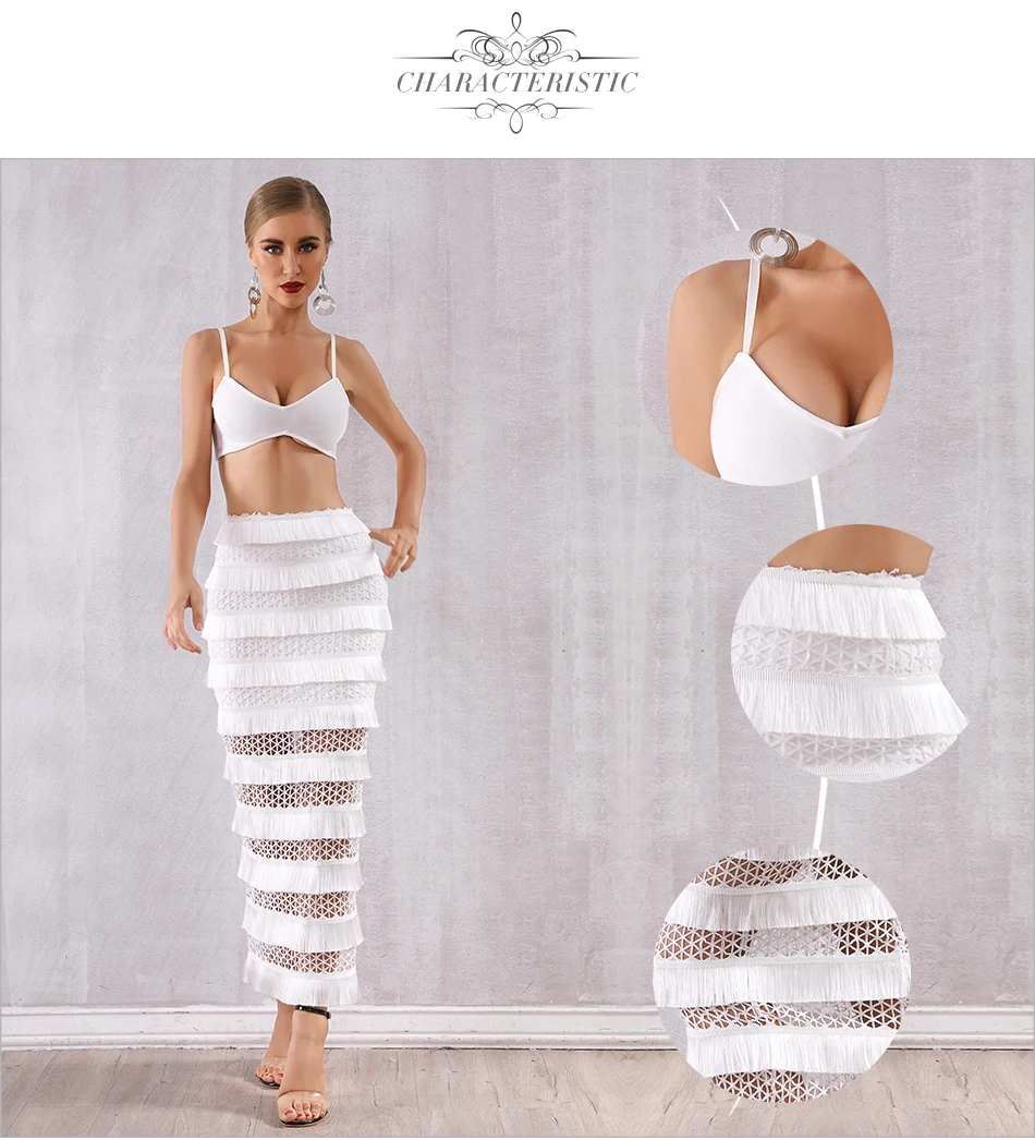 ADYCE, новинка, летние женские облегающие бандажные комплекты, Vestidos, 2 предмета, комплект на тонких бретелях, топ с кисточками, вечернее платье в стиле знаменитостей