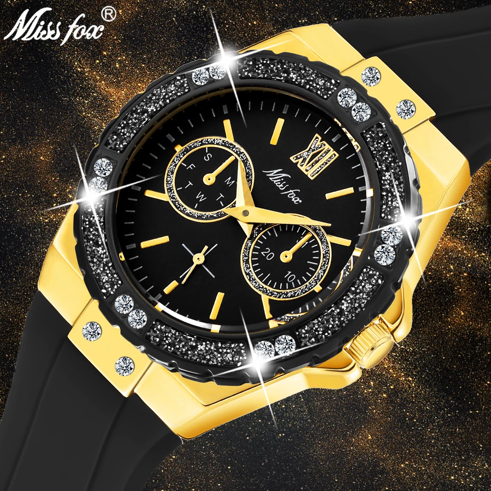 Женские кварцевые часы Missfox модные роскошные брендовые Золотые женские черный