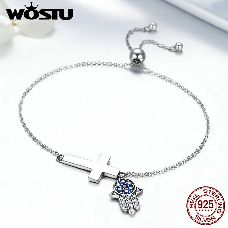 Женский браслет-цепочка с крестом WOSTU из подлинного стерлингового серебра 925