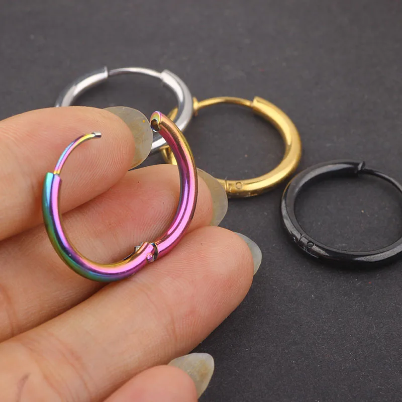 JUNLOWPY 2.5mm width Mens Women Stainless Steel hip hop Helix Ear Circle Hoop Earrings Huggies Piercing Jewelry | Украшения и