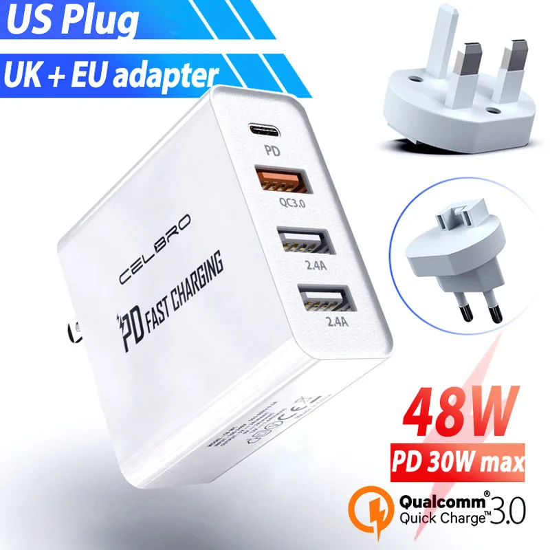 EU UK US Plug 3 in 1 48 Вт Мульти USB PD зарядное устройство Quick Charge 3,0 быстрое зарядное устройство для samsung Note 10 Plus Note10 Redmi Note 8 Pro Iphone 11 зарядное устройство s - Тип штекера: EU UK US Plug 3 in 1