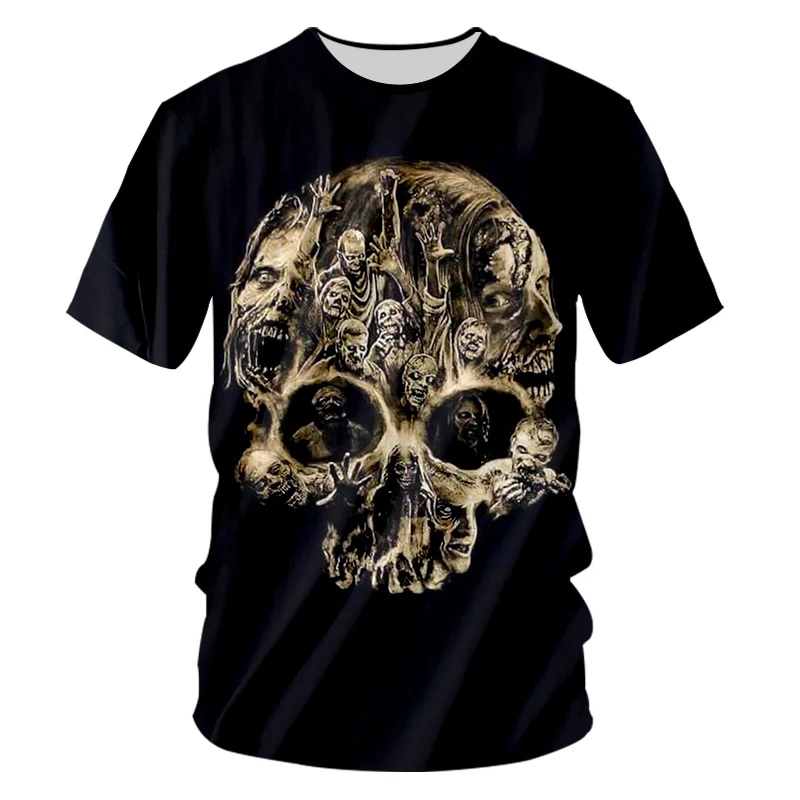 Футболка с 3D-принтом черепа круглым вырезом и скелета в стиле хип-хоп | Футболки
