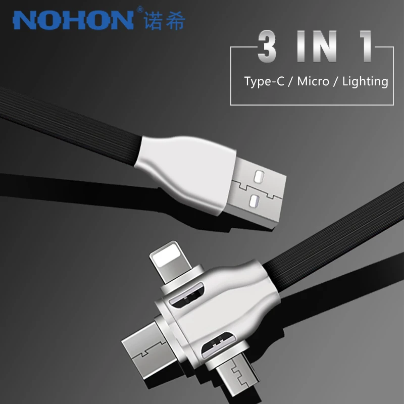 NOHON 3 в 1 USB кабель 8 Pin Micro usb type C кабель для iPhone 8 7 Plus X XS MAX XR Быстрая зарядка для samsung Android телефонный шнур
