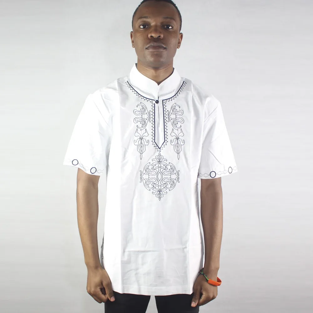 Африканские белые мужские летние этнические топы с вышивкой лотоса боковыми