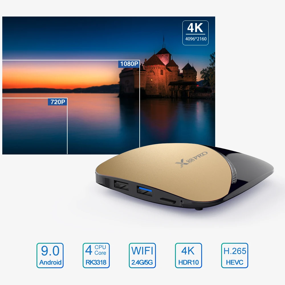 ТВ-приставка X88 pro 4 Гб RAM 64 ГБ Android 9 0 Rockchip RK3318 четырехъядерный 2 &amp 5G двойной Wifi H.265