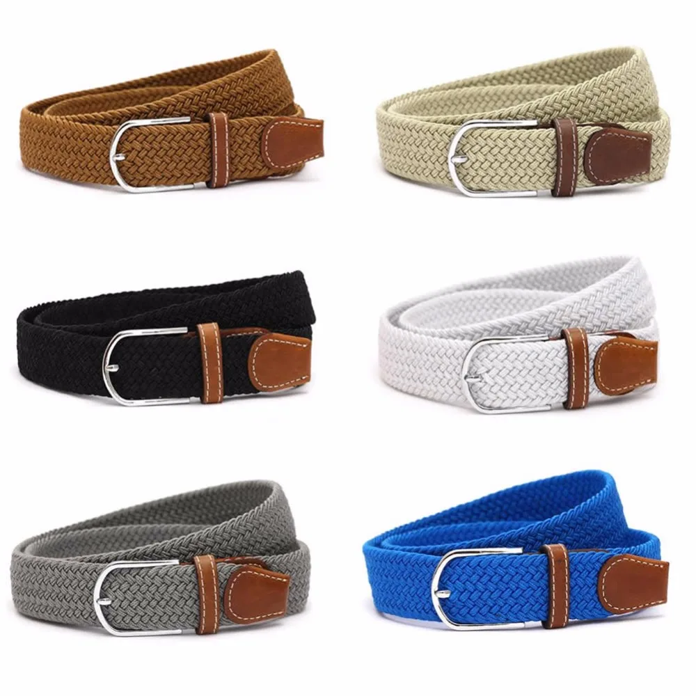 Fashion Men's Elastic Stretch Belt Premium Leather Golf Wide Waistband 6 colors