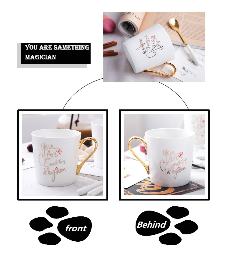 OUSSIRRO Gold Handgrip ceramics Bone China Coffee Mugs With spoon Couple Gift Box Tea Milk Cup Creative Wedding Anniversary | Дом и сад