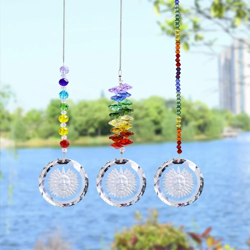 H & D 3 шт./компл. чакра Suncatcher с подвеской в виде подсолнуха Радужная подвесная