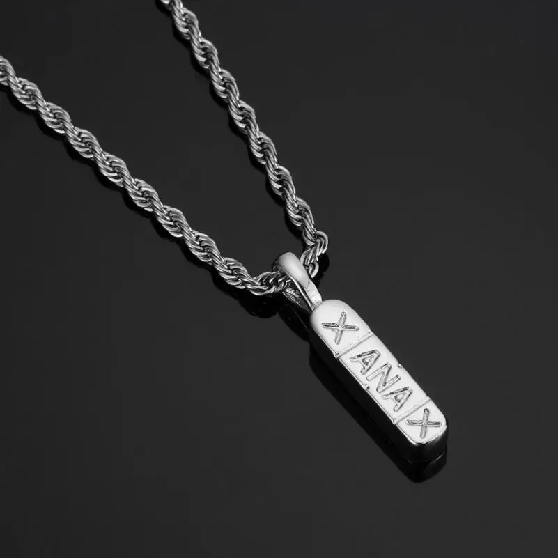 Хип хоп золотой цвет 1 ряд Bling Iced Out микро проложили CZ камень Xanax Pill ожерелье и