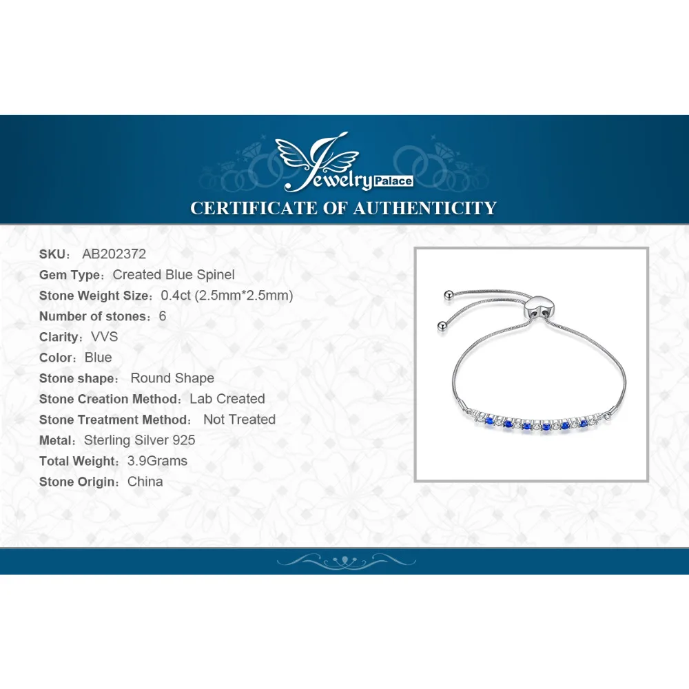 JewelryPalace круглый создан синий шпинель кубический цирконий Регулируемый Blacelets и