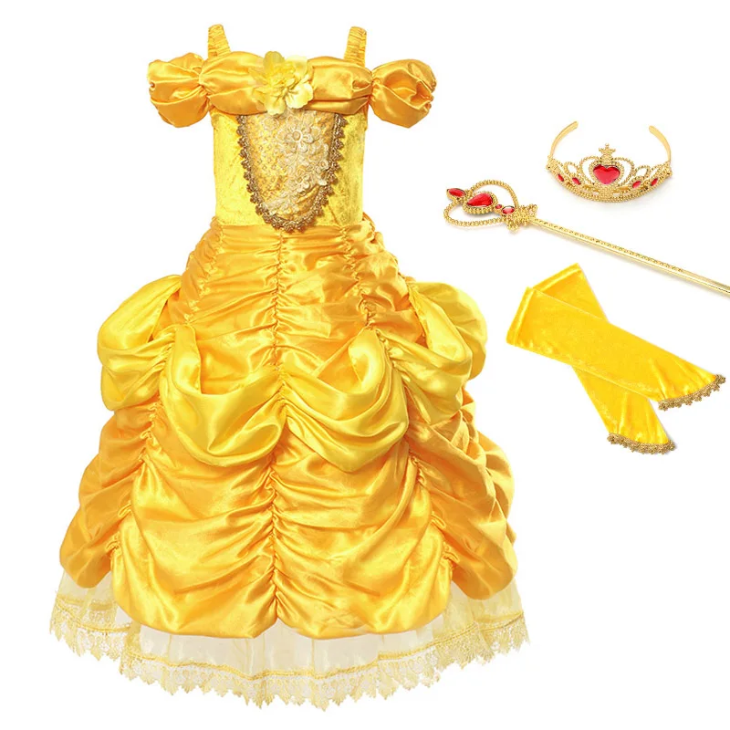 Dress Set 1 YOFEEL/платье для девочек «Белль»; костюм принцессы; Детские Многослойные Вечерние Платья с цветочным рисунком на Хэллоуин, день рождения, фэнтези - Цвет: Dress Set 1