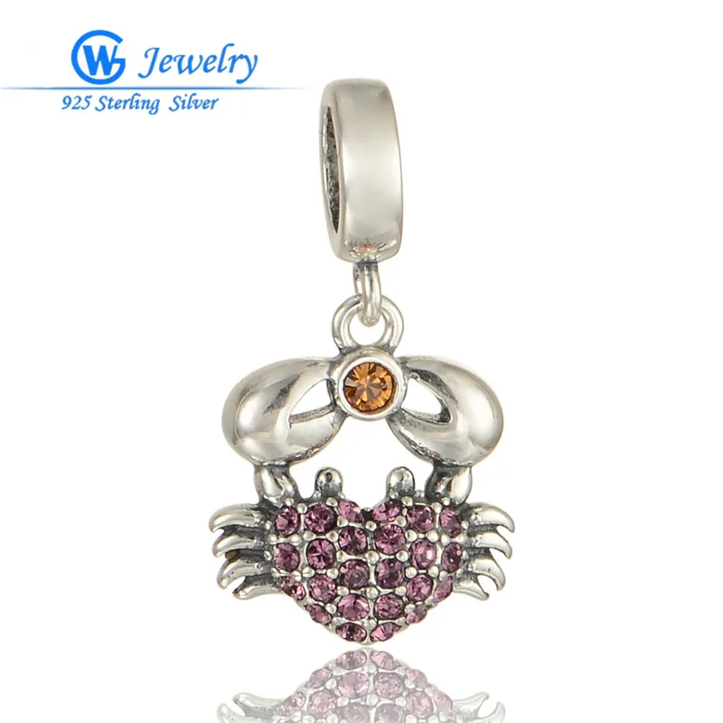 Подвеска в виде краба из серебра 925 пробы с фианитом|crab charm|drop charmcharm charm |