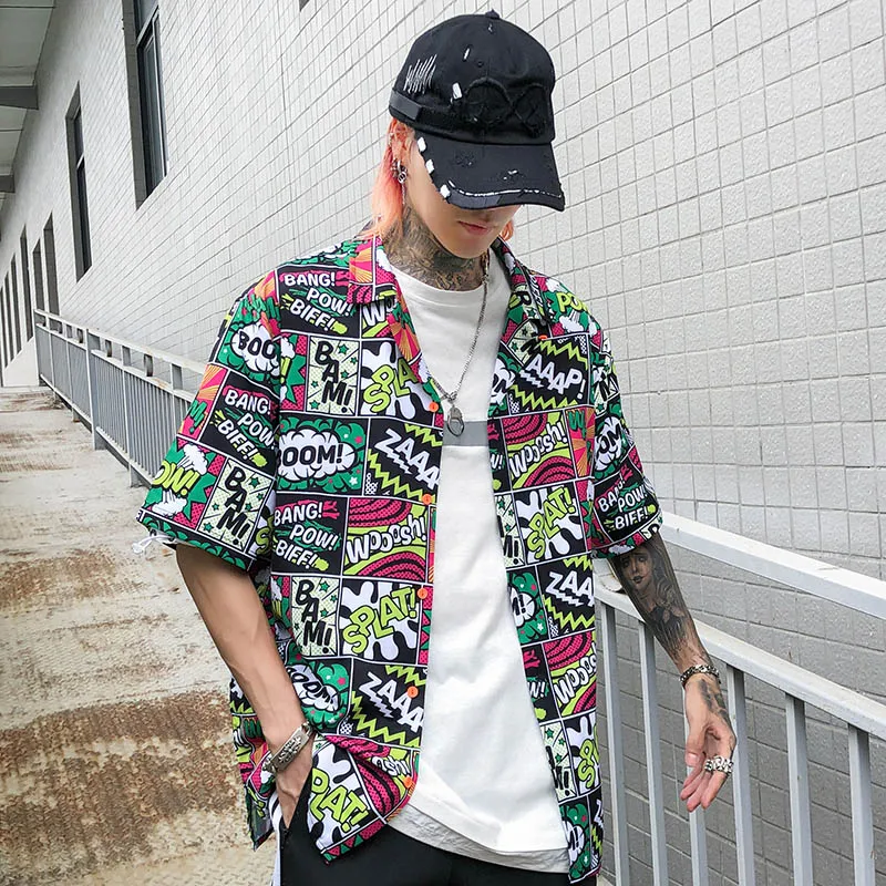 2019 рубашка в стиле хип-хоп уличная Мужская гавайская Ретро стиль яркий крутой