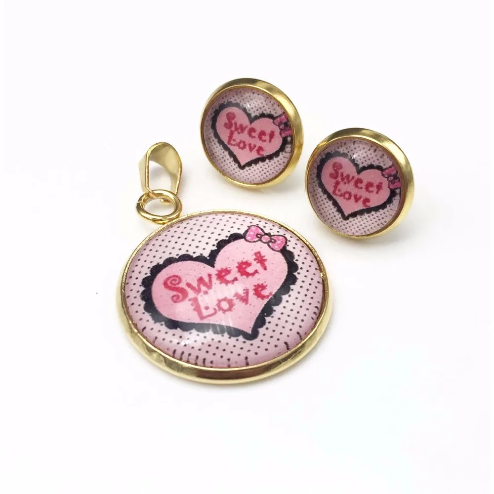 Золотые серьги в виде сердца набор ювелирных изделий из нержавеющей стали для