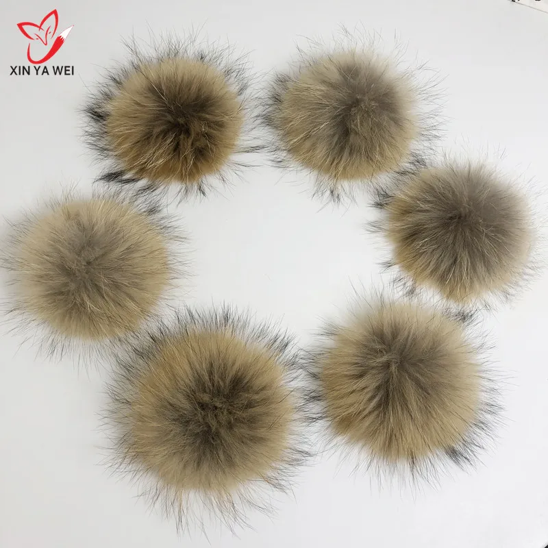 Настоящее енота Hairball Hat мяч Pom ручной работы DIY натуральный мех шар оптовая Кепки