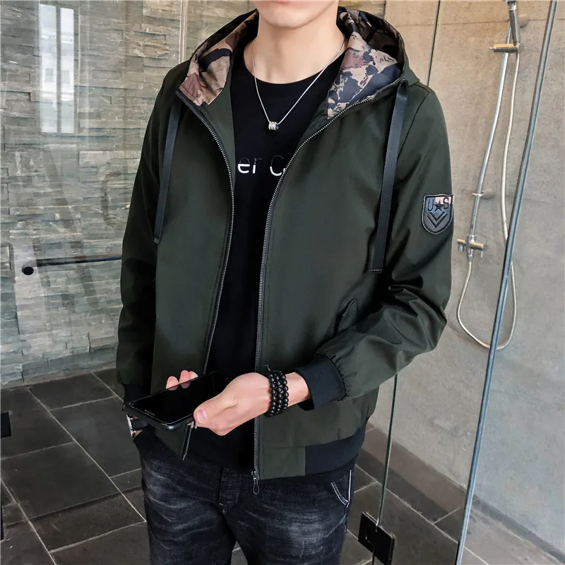 Мужская верхняя одежда с капюшоном повседневная куртка бомбер полосками на