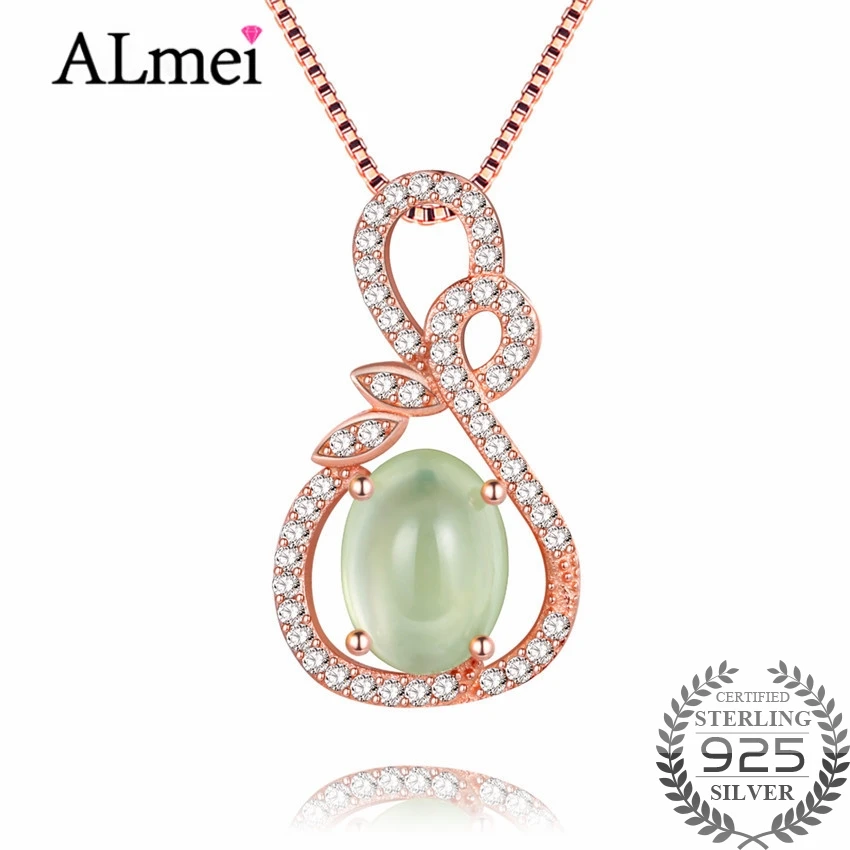 Almei 2.3ct зеленые Prehnite ожерелья и подвески из стерлингового серебра 925 пробы