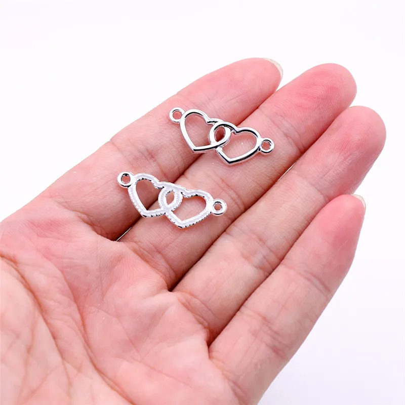 14 10pcs 2 Hearts Все оптовые DIY золотые шармы-соединители для браслетов аксессуары несколько серебряных Подвески-соединители для изготовления ювелирных изделий на продажу - Цвет: 14 10pcs 2 Hearts