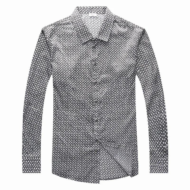 Рубашка мужская из натурального 92% шелка маленький деловой клетчатый шелк атлас