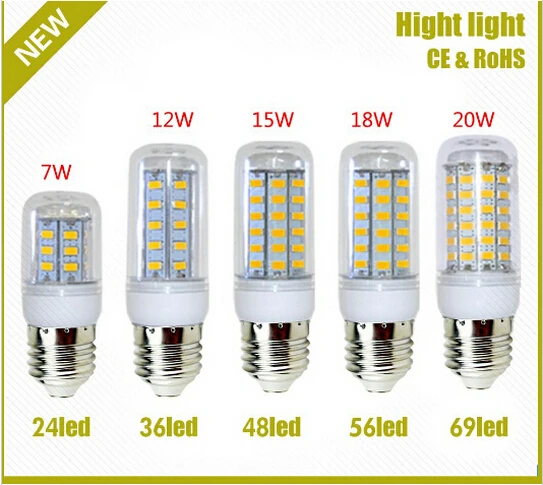 Светодиодная лампа E27 7 Вт 9 12 15 18 3000 люмен Cree SMD 5730 с крышкой 48 светодисветодиодный s