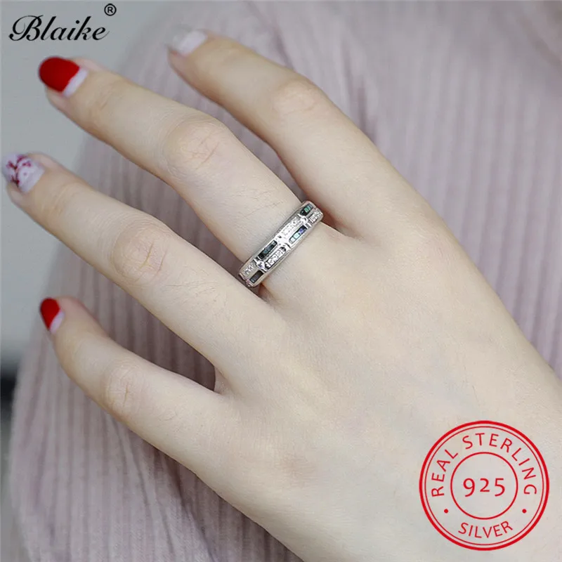 Blaike, настоящее Серебро s925 пробы, кольца для женщин и мужчин, Радужный циркон, камень, Boho Promise, обручальное кольцо, хорошее ювелирное изделие