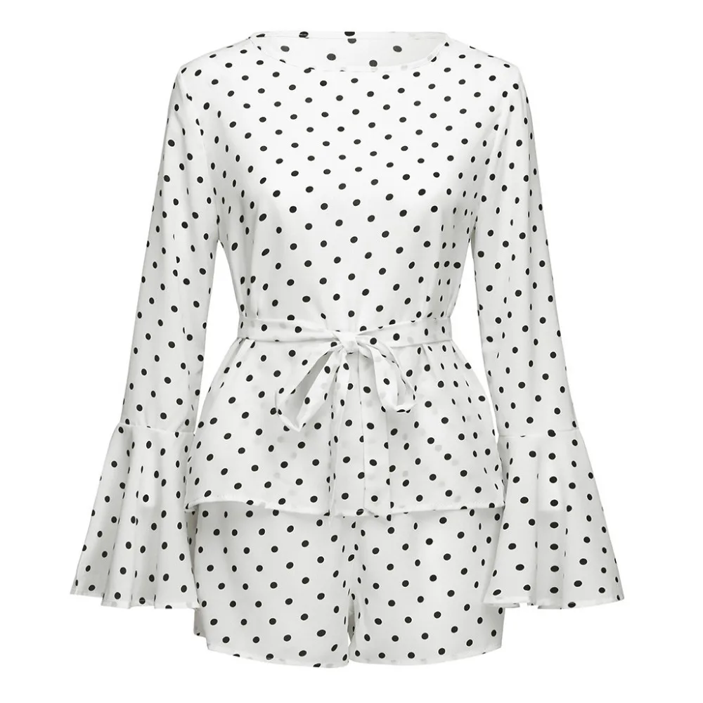 Женский летний повседневный костюм в горошек блузка с расклешенными рукавами