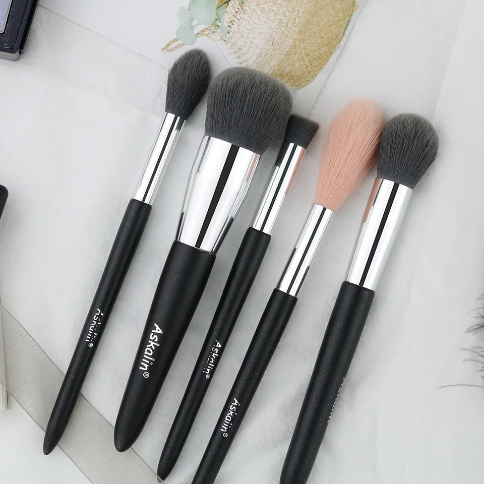 Черный 5 шт. набор кистей для макияжа блестящая ручка мягкая нано шерсть волокно