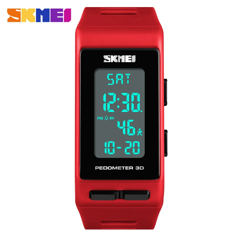 red SKMEI, роскошные цифровые часы для мужчин и женщин, шагомер, калории, спортивные часы, водонепроницаемый светодиодный, электронные наручные часы, мужские часы - Цвет: red