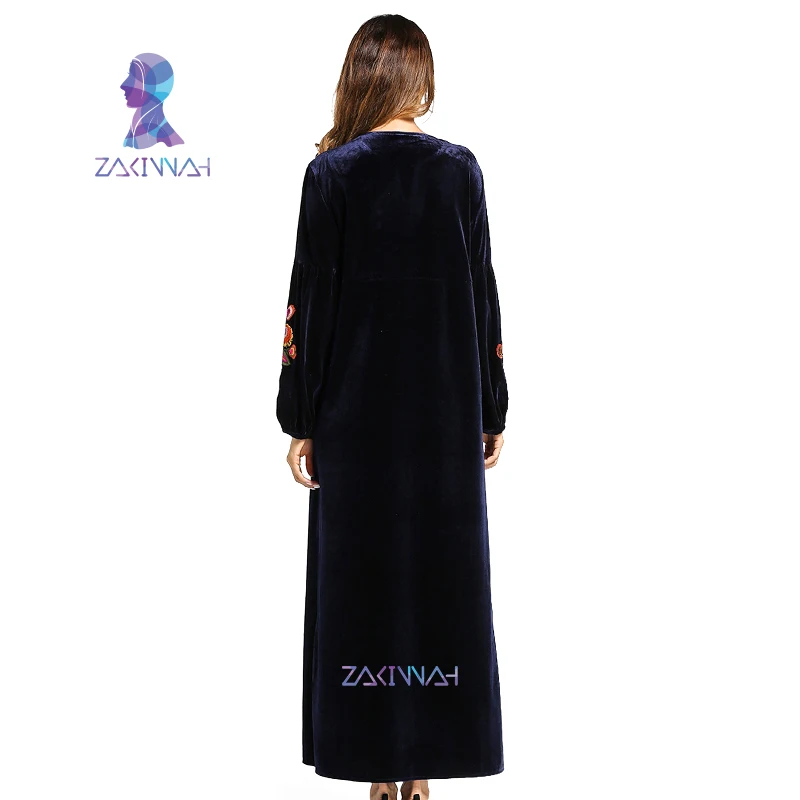 Модное женское платье с бархатной вышивкой зимнее Макси-платье Abaya длинное для