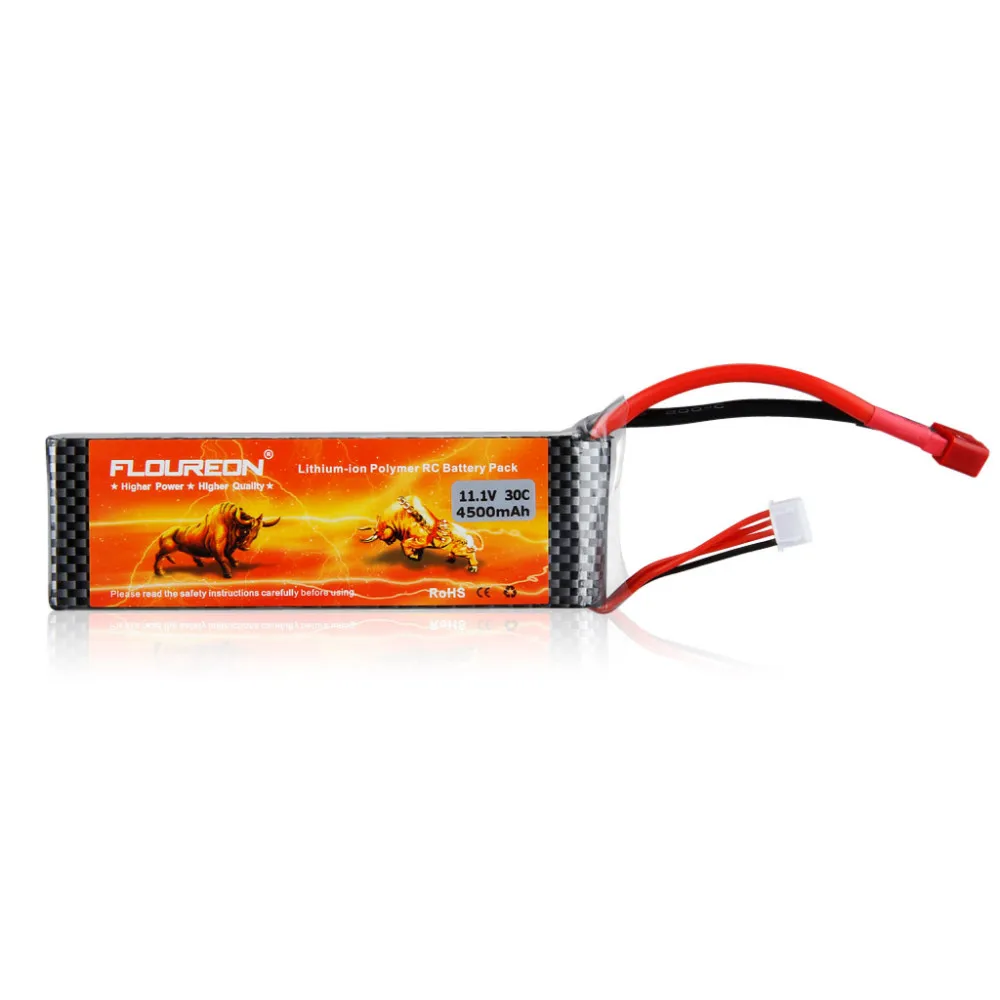 FLOUREON 11,1 V 4500mAh 30C Lipo RC батарея 3S для RC управления перезаряжаемые литий-полимерные батареи Dean-style T разъем для вертолета