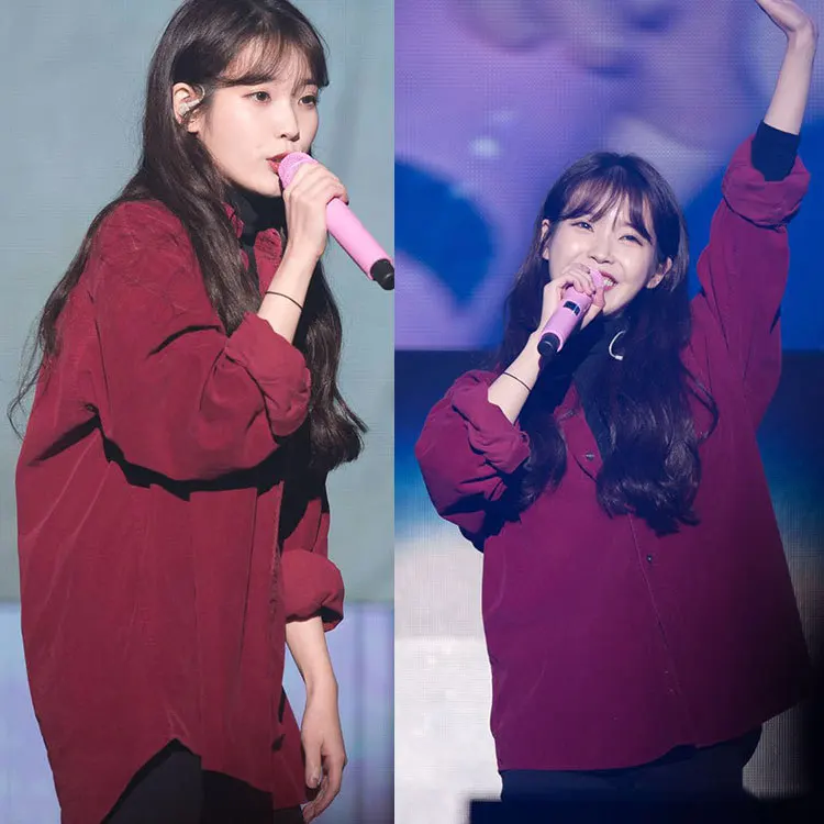 Kpop IU Lee Ji Eun новая уличная Harajuku Стильная трикотажная Толстовка для женщин винно-красный вельвет свитшоты с лацканами женская одежда