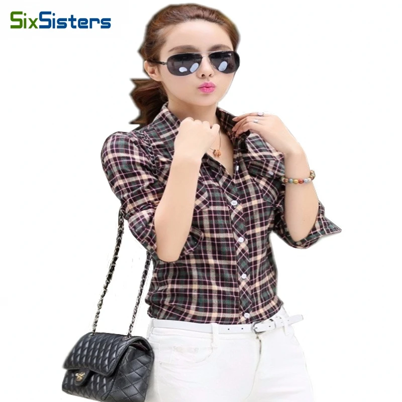 Брендовая женская клетчатая рубашка Женская хлопковая блузка с длинным рукавом