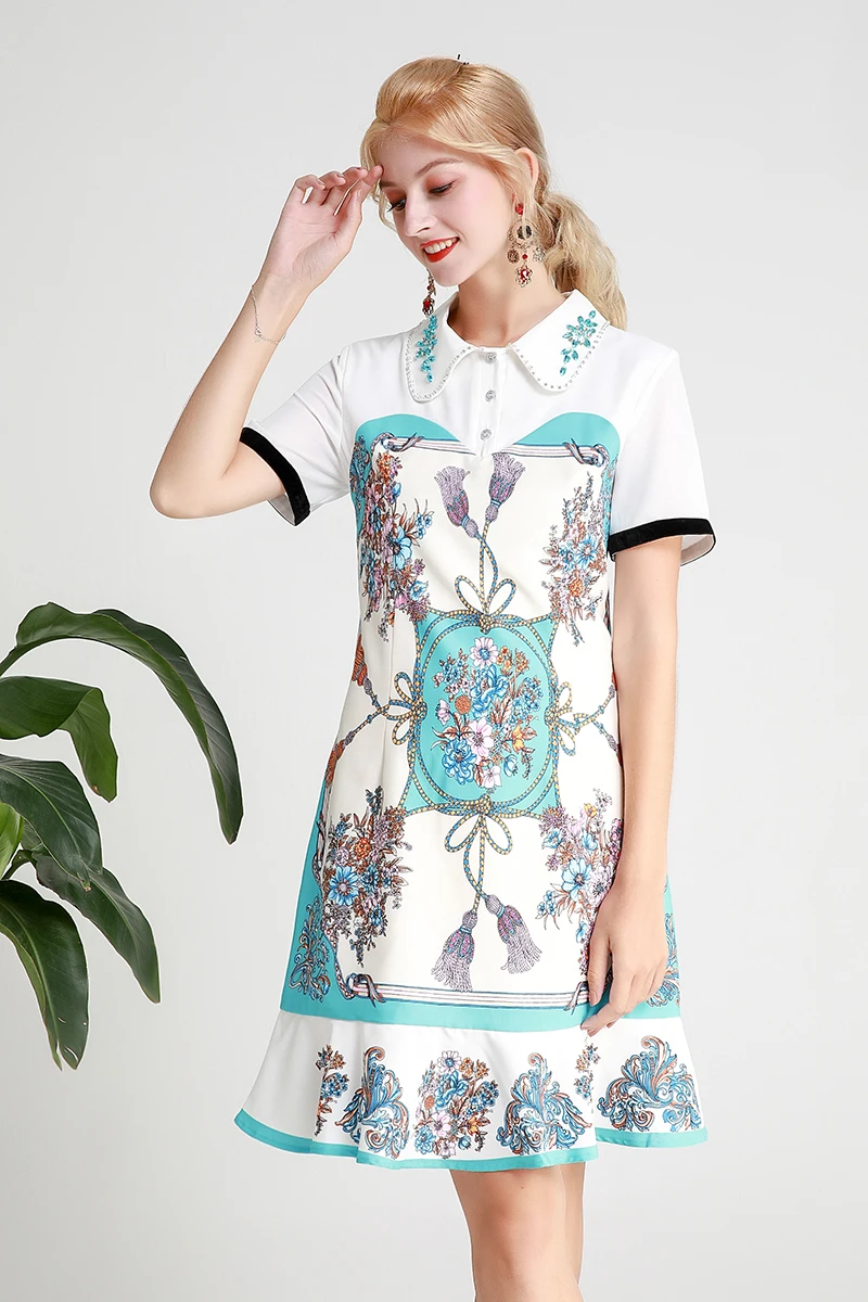 

MIUXIMAO 2019 Fashion Runway Design Fall Casual Dress Women's Short Tank Luxury Diamonds Flower Vintage Dress Women vestidos