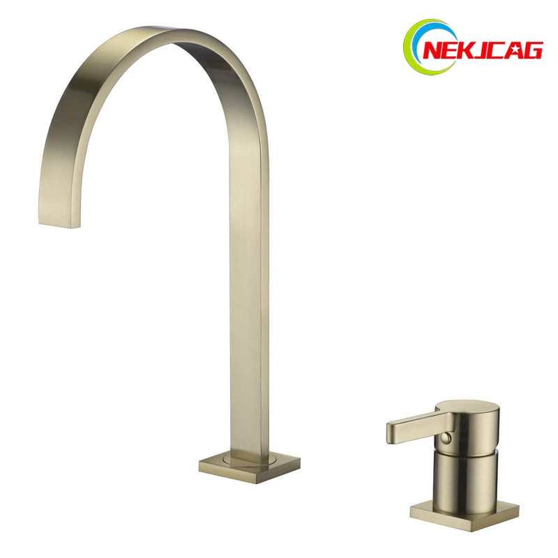 Copper Hot and Cold Double Hole Heightened Washbasin Above Counter Basin Faucet Brushed Gold Nordic Brass | Обустройство дома