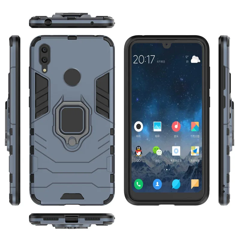 Тёмно-синий Для huawei Y7 чехол Y7() противоударный металлический палец кольцо держатель стенд гибридный жесткий чехол TPU бампер для huawei Y 7 сумки - Цвет: Тёмно-синий