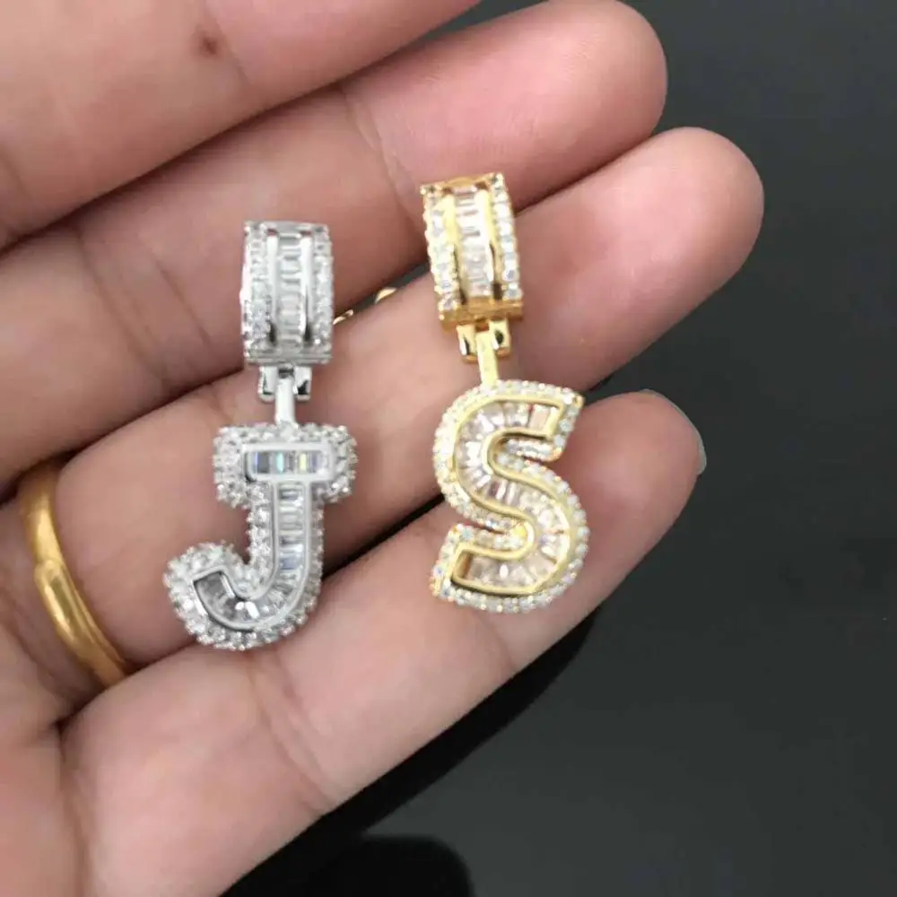 Iced out Новое поступление один багет письмо кулон|Цепочки| |