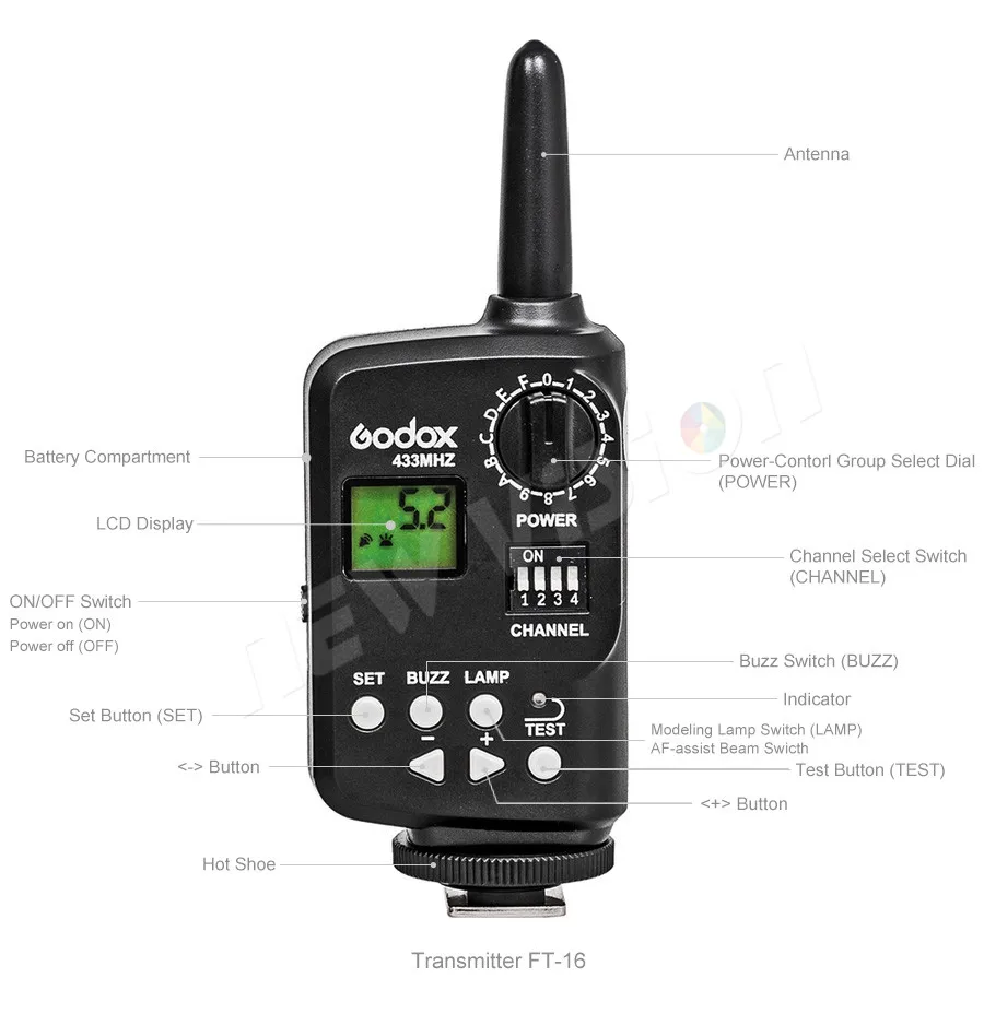 Godox FT-16 беспроводной контроллер питания вспышка стробоскоп триггер для AD-360 AD-180 DE300 DE400 SK300 SK400 QT600 E250 E300