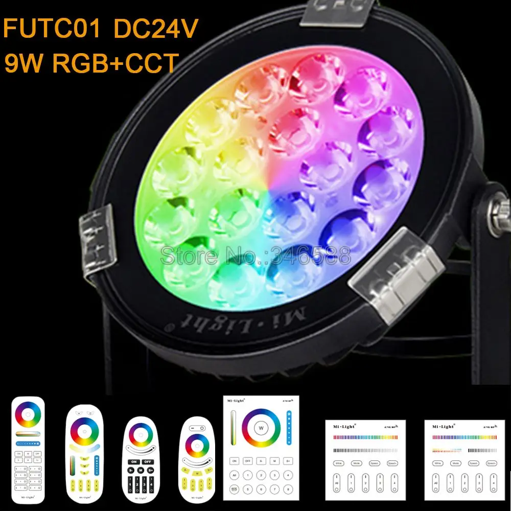 Ми. свет 9 Вт IP65 Водонепроницаемый RGB+ CCT свет сада DC24V Вход futc01 Наружное освещение и 2.4 г Беспроводной удаленного и контроллер Wi-Fi