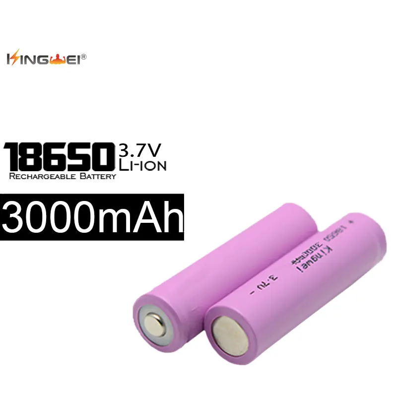 KingWei 100 шт./лот 18650 батарея 3 7 В перезаряжаемая реальная емкость 3000 мАч